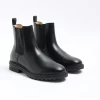 Black Leather Lug-Sole Chelsea Boots