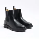 Black Leather Lug-Sole Chelsea Boots