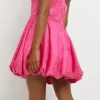 Peyitr Pink Satin One Shoulder Bow Mini Dress