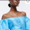 Blue Puff Sleeve Bardot Mini Dress