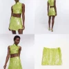 Green Sequin Wrap Mini Skirt