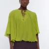 Lime Pleated Blouse