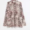 Brown Animal Print Oversized Blouse