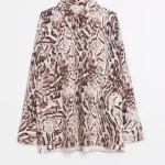 Brown Animal Print Oversized Blouse