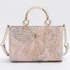 Pink Jacquard Studded Tote Bag