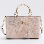 Pink Jacquard Studded Tote Bag