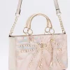 Pink Jacquard Studded Tote Bag