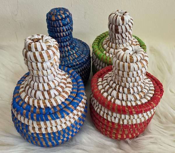 Colourful African handmade small basket with lid