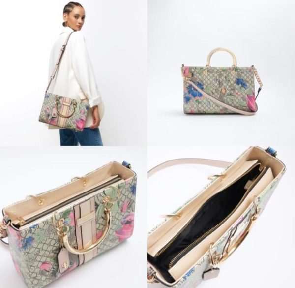 Beige floral tote bag