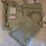 Zara mini green tote bag covered in Rhinestones with a chain strap