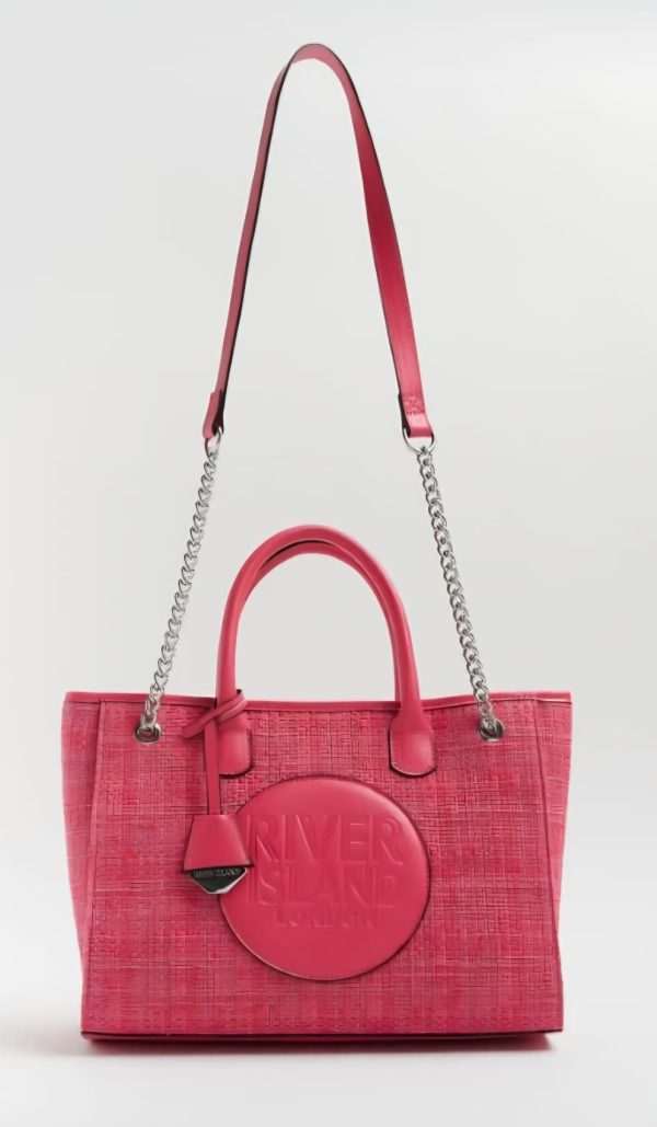 Pink boucle RI monogram shoulder bag