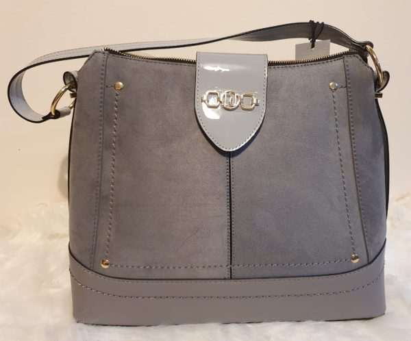 Grey suede slouch shoulder bag